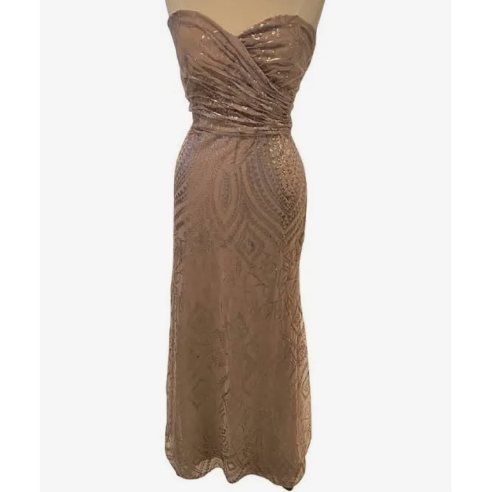 Mori Lee taupe sequin dress 00 0 2 cy